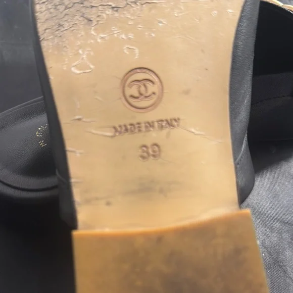CHANEL Black Leather Mules with Gold Logo - Picture 5 of 13